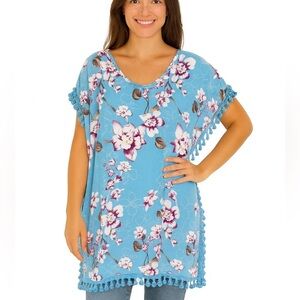 Yinra Blue Floral Coverup with side tassels, Size 8